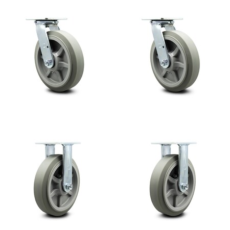Service Caster 8 Inch Thermoplastic Rubber Caster Set with Ball Bearings 2 Swivel 2 Rigid SCC SCC-30CS820-TPRBF-2-R820-2